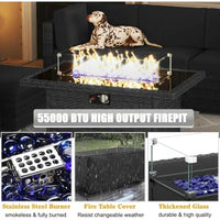 PatioLix 8 Piece Patio Furniture with 44"Propane Gas Fire Pit Table. Outdoor Sectional Conversation Set Wicker Rattan Sofa