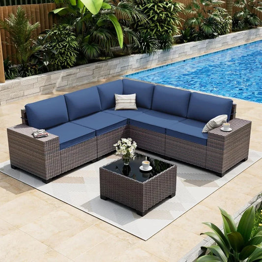 PatioLix  Furniture Set, Oversized Seat/Armrest and High Back Wicker Sectional Furniture Set