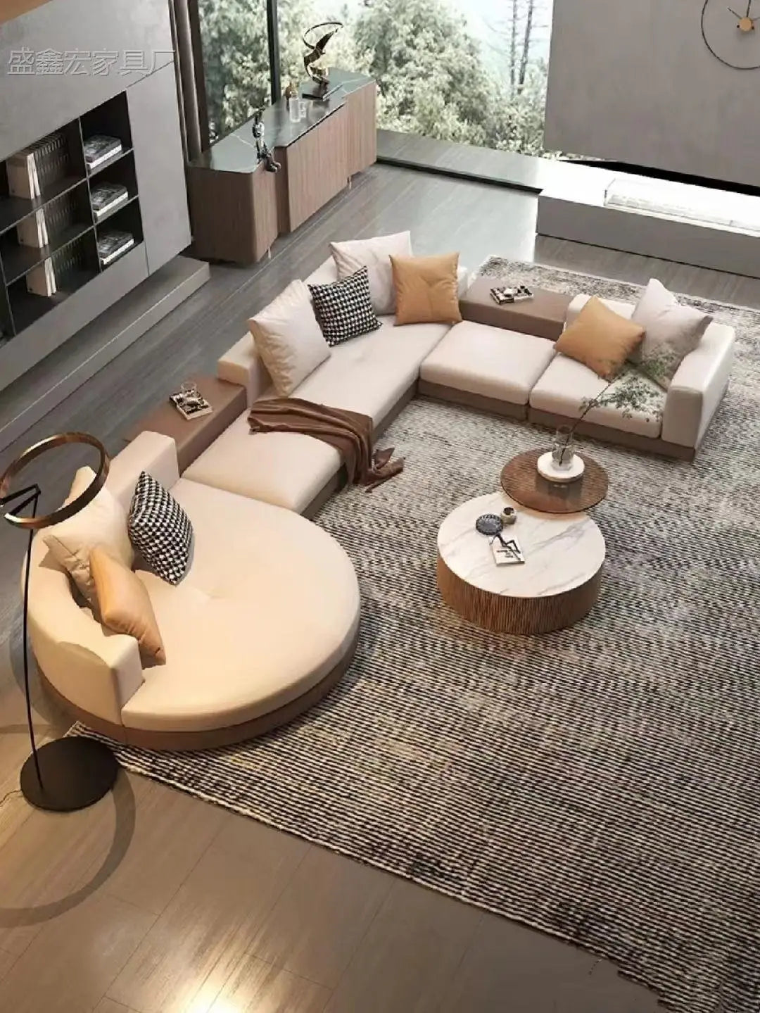 Modern simple straight corner cotton and linen round concubine modern living room sofa