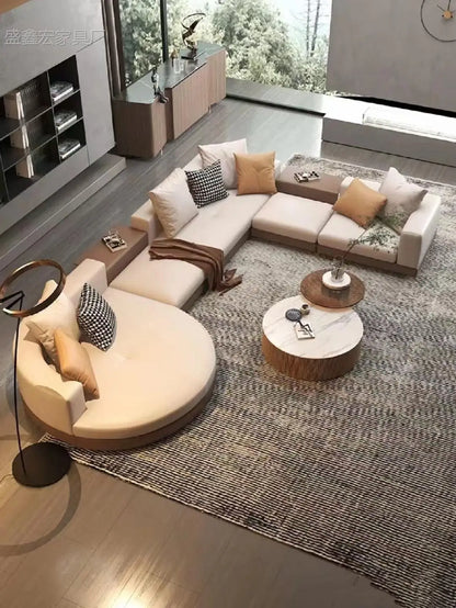 Modern simple straight corner cotton and linen round concubine modern living room sofa