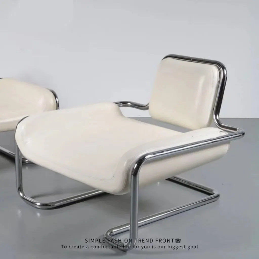 Nordic hardware leather bending chair simple living room balcony back chair