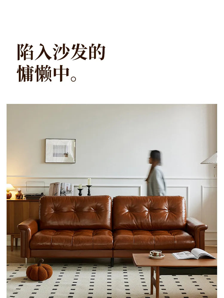 Nordic Italian light luxury medieval French plaid designer living room straight retro oil wax leather cowhide nebula sofa