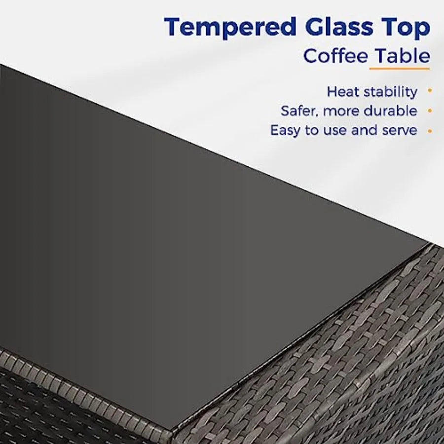 4 Piece Wicker Outdoor Patio Conversation Furniture Set with Cushion and Glass Table for AllWeather Use Ideal for Garden Deck a