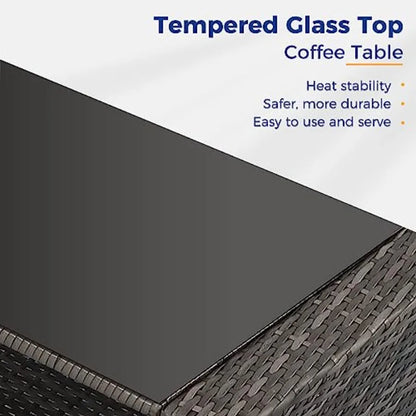 4 Piece Wicker Outdoor Patio Conversation Furniture Set with Cushion and Glass Table for AllWeather Use Ideal for Garden Deck a