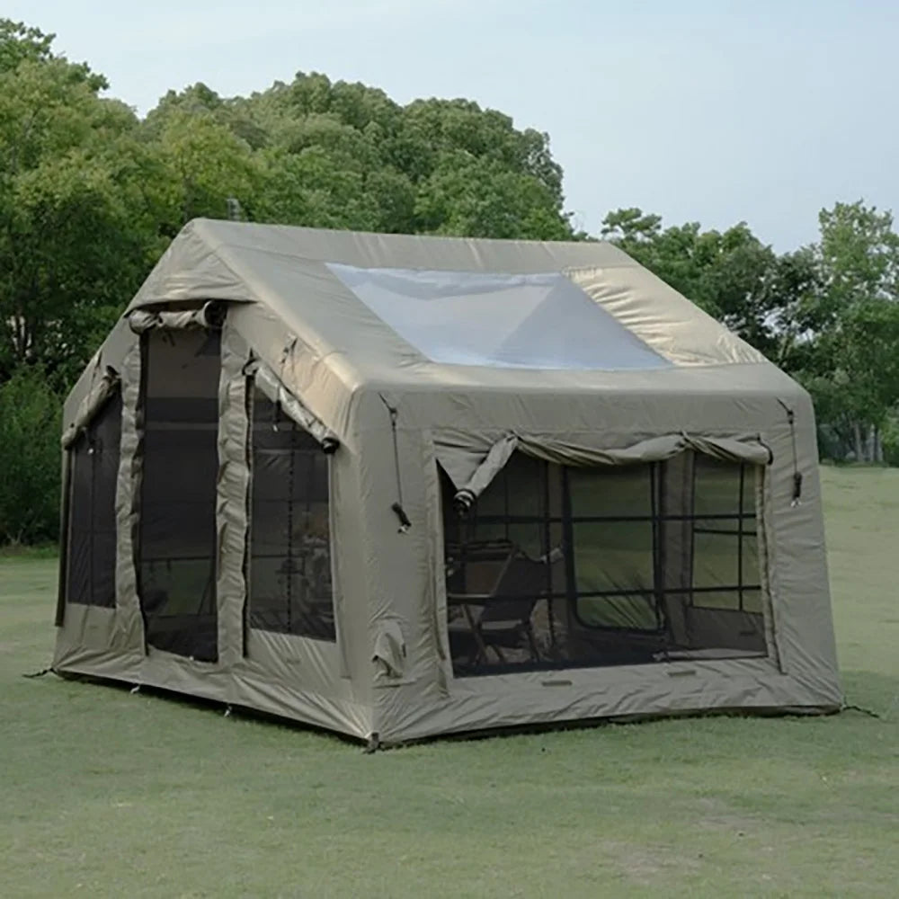 86 Square Feet²  Army Green Inflatable Tent for Camping,3~5 Person Waterproof Oxford Fabric Luxury Air Tent with AC Vent