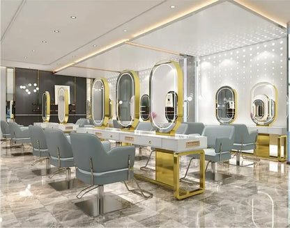 Hairdresser's mirror stand hair salon special solid wood haircut mirror simple barber's table with light