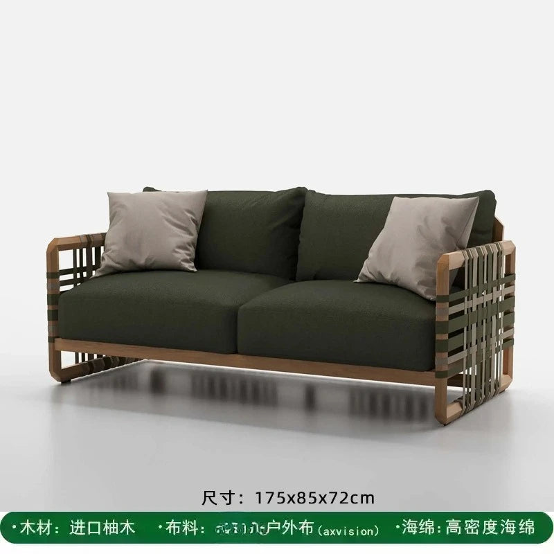 Outdoor solid wood sofa villa terrace rattan chair leisure combination furniture