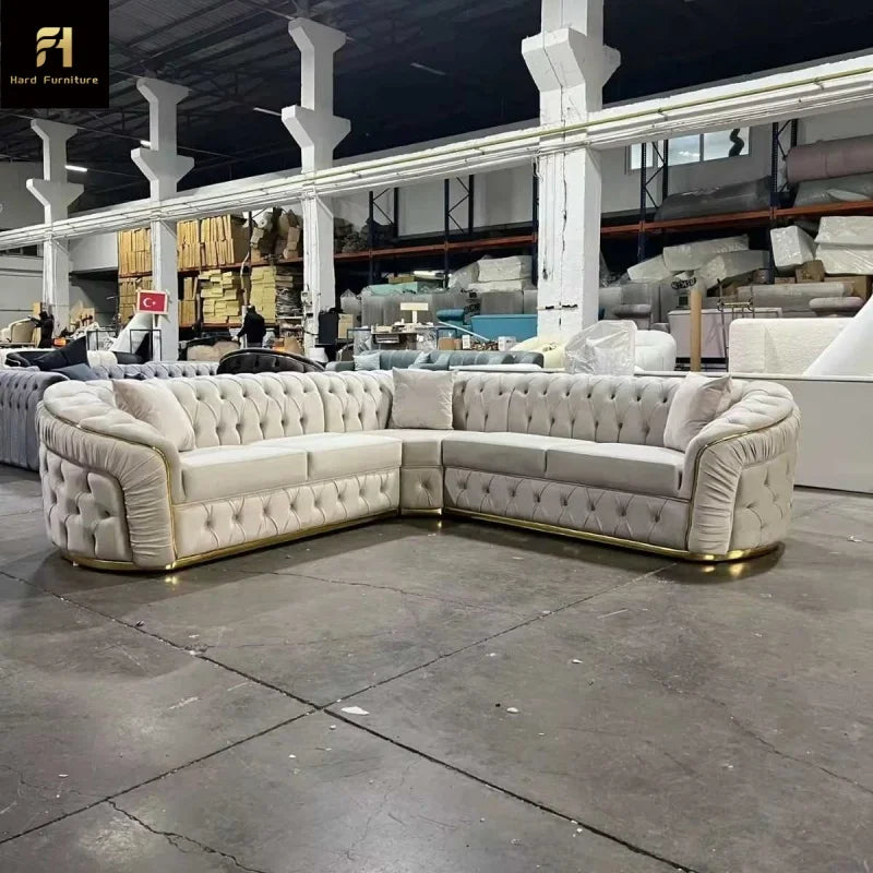 Modern Luxury Custom Wooden Frame Couch Sofa Velvet Fabric Button Tufted Living Room Sofa Set Furniture