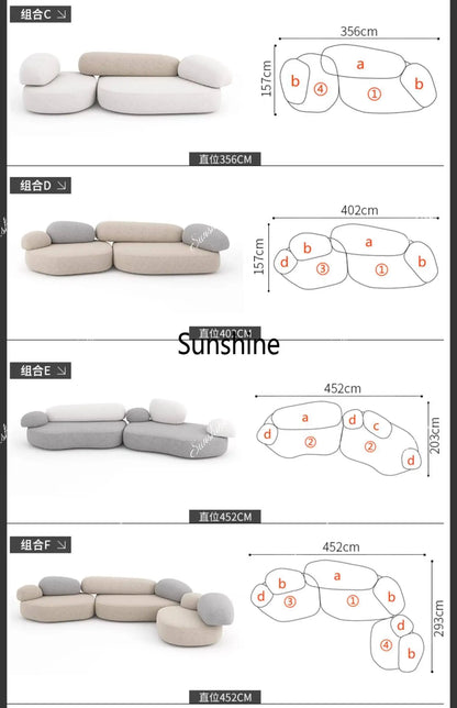Design special-shaped pebble sofa, stone fabric color matching module wabi-sabi wind living room