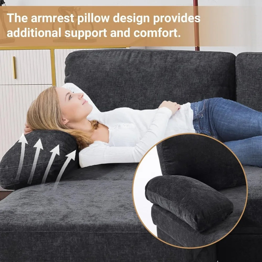 Living Room Sectional Sofa, U Shaped Sofa with Double Chaise Longue
