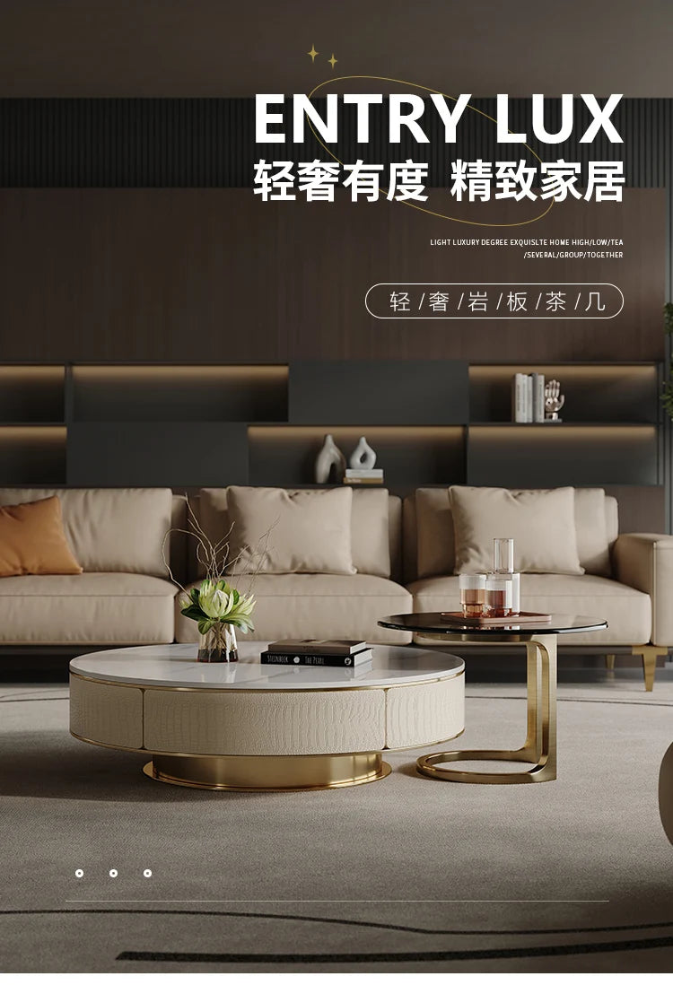 A163 Italian Light Luxury Stainless Steel round Living Room Home Coffee Table Modern Side Table