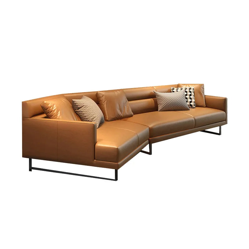 Italian minimalist leather sofa living room size apartment princess corner first layer cowhide down combination light luxury sty