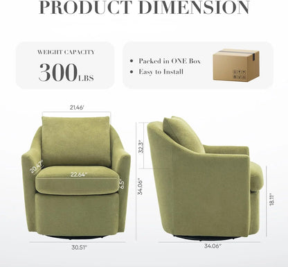 Swivel Accent Chair, Living Room Chair Upholstered 360° Swivel Chair Modern Reading Armchair for Bedroom/Office/Nursery,