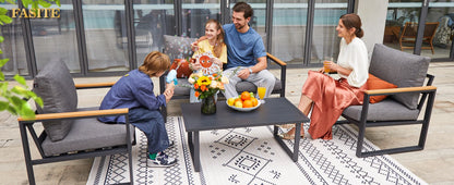 Patio Furniture Set, Metal Patio Conversation Sets with Removeble, High-Resiliency Sponge Cushions, Grey