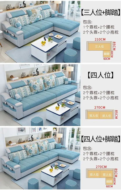 Fully Furnished Living Room Modern Fabric Sofa 3-Seater Removable Washable Cotton Linen Apartment Size