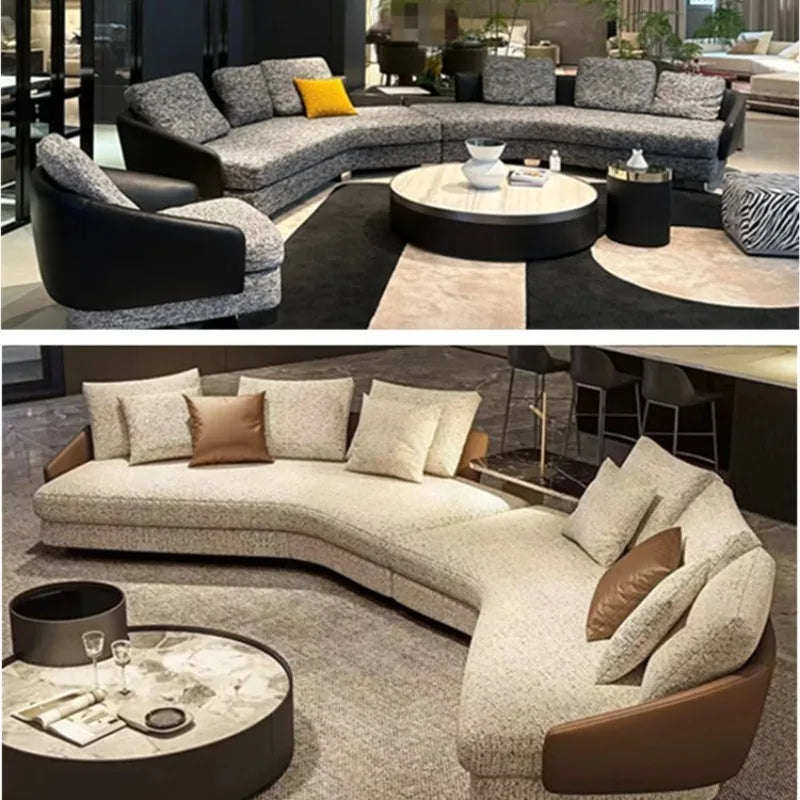 Sofa Italian leather fabric arc, sofa combination large apartment villa light luxury sofa