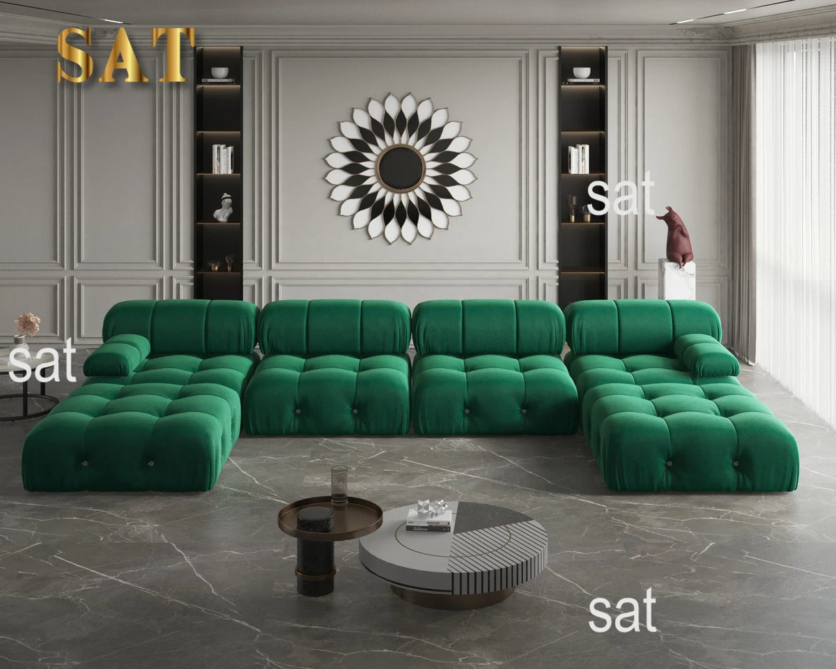 A For ATUNUS Popular Design Corner Modular Sectional Sofa Artistic High Fashion Velvet Fabric U Shape Couch For Hotel
