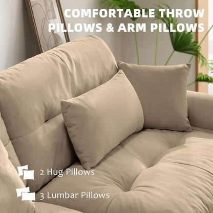 Camel Velvet 3-Seat Cloud Sectional Sofa with Ottoman, 130 L-Shaped Couch for Family Living Room, Pet-Friendly, Deep Seating, Hi