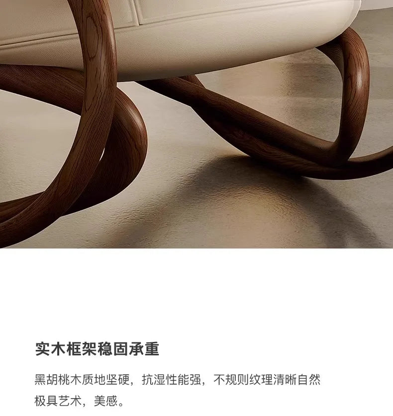 Italian leather sofa, solid wood black walnut balcony, leisure lounge chair, living room rocking chair