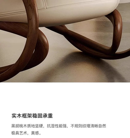 Italian leather sofa, solid wood black walnut balcony, leisure lounge chair, living room rocking chair