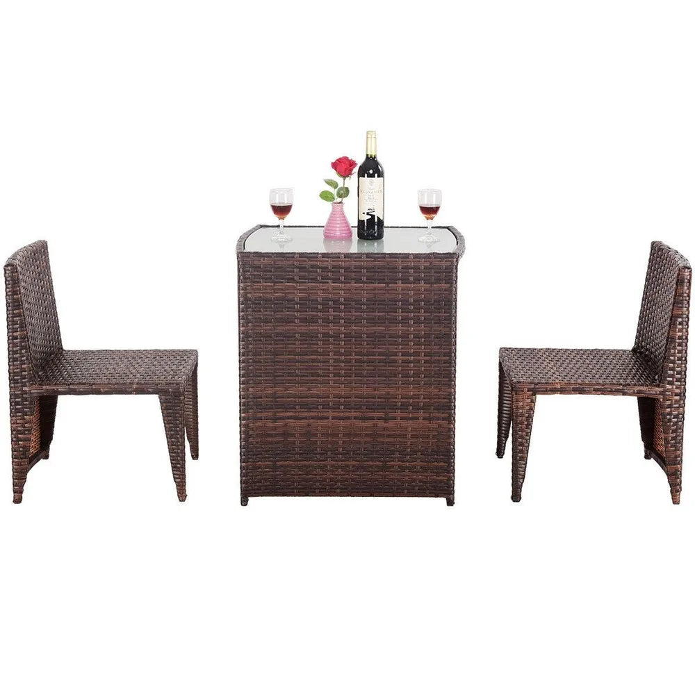 3 Pcs Cushioned Outdoor Wicker Patio Ergonomic Set Outdoor Small Space Furniture