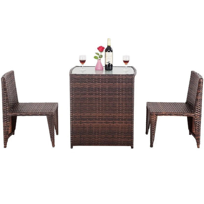 3 Pcs Cushioned Outdoor Wicker Patio Ergonomic Set Outdoor Small Space Furniture