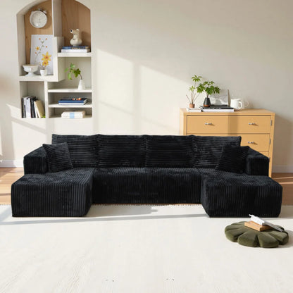 U-shaped Modular Sofa: Modern Minimalist Corduroy, No Assembly, Comfortable Living/Bedrooms (Black)
