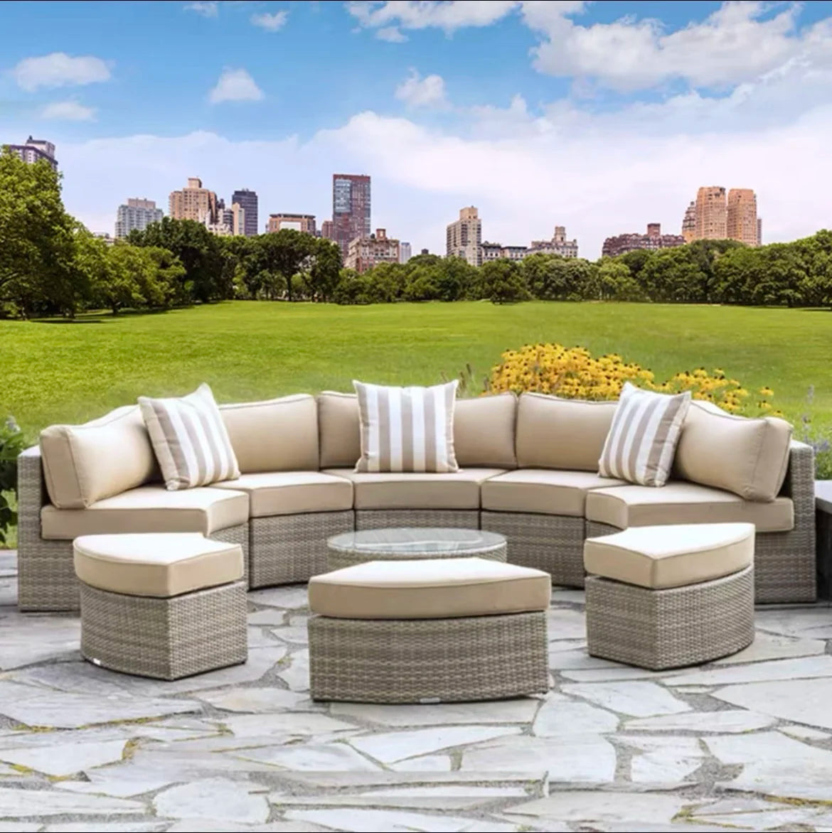 Rattan sofa combination courtyard garden leisure outdoor living room custom semi-circular arc rattan chair terrace outdoor
