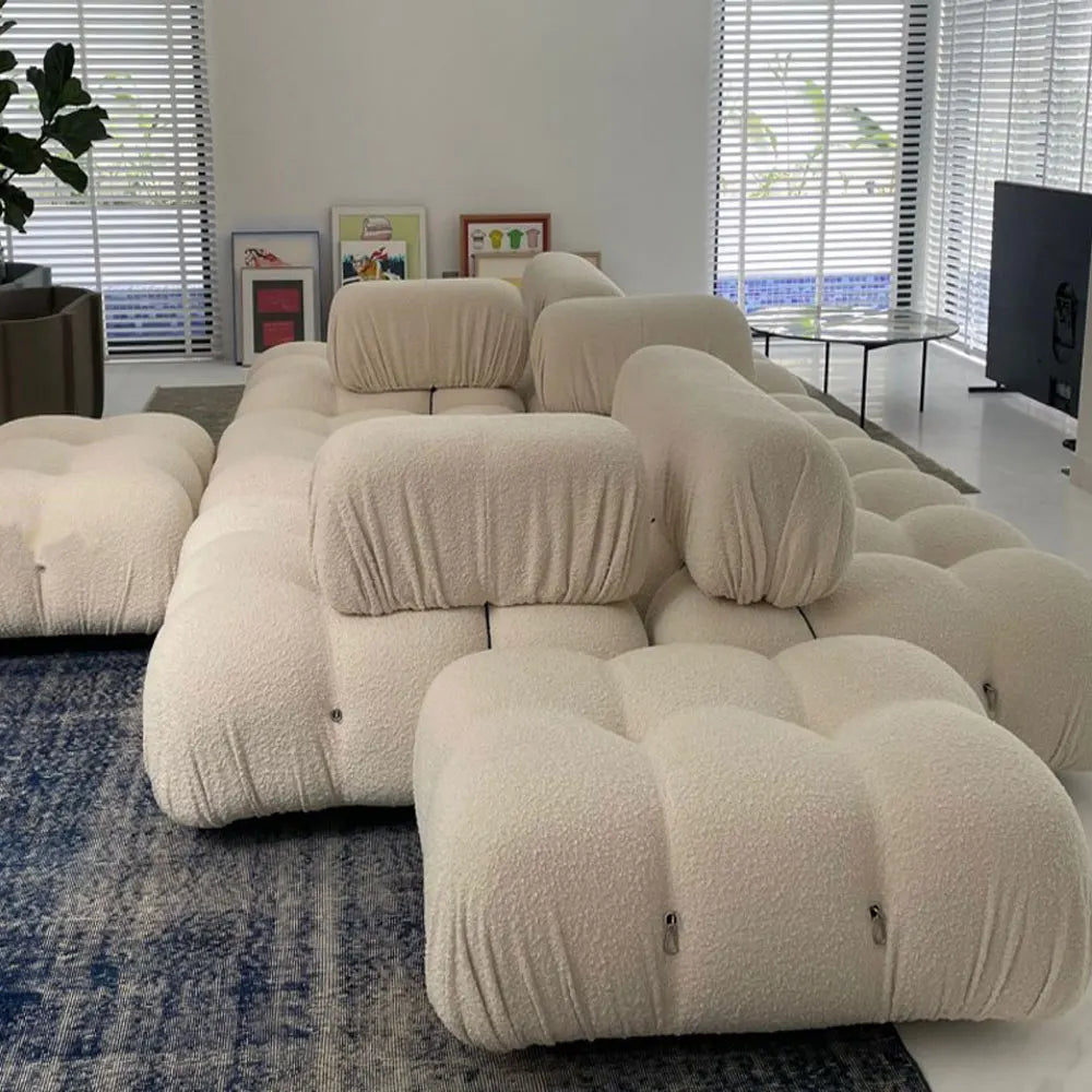 Modern Velvet Sofa Sectional Couch Set with Ottoman - Designer Furniture for Apartment - Modular Comfortable Living Room Set