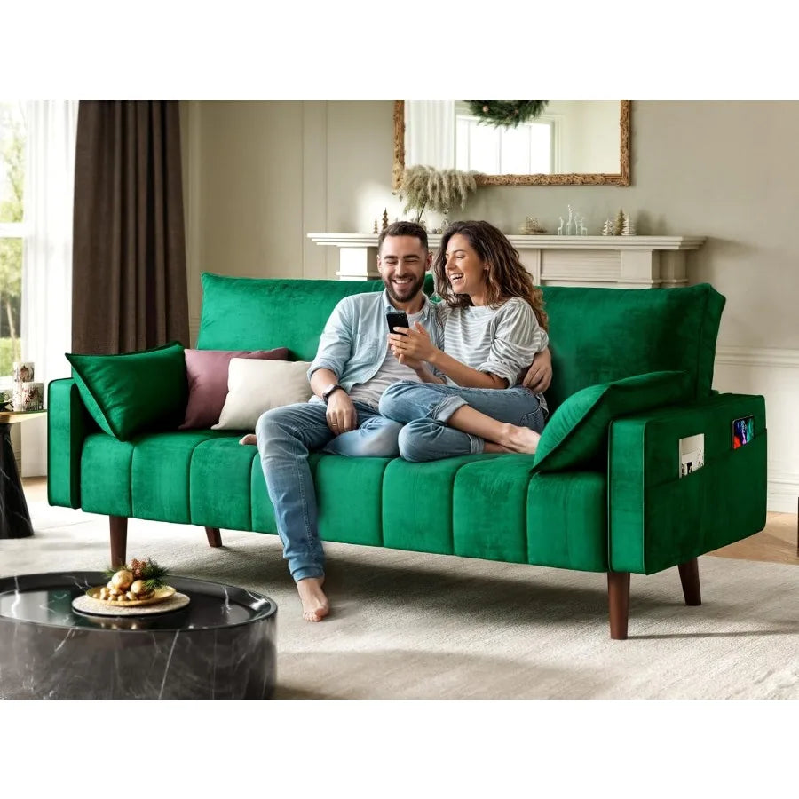 67 Loveseat Sofa in Velvet Fabric Designed for Small Spaces Modern Button Tufted Seat with Built-in Side Storage Pockets Perfec