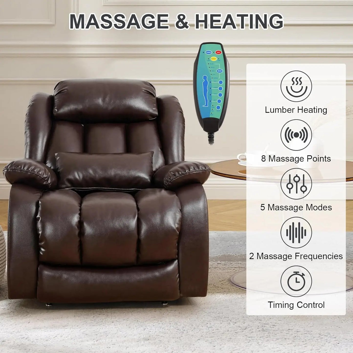 Large Genuine Leather Power Lift Recliner Chair for Elderly, Dual Motor with Massage and Heating,with Double Lumbar, Customized