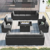 PatioLix 8 Piece Patio Furniture with 44"Propane Gas Fire Pit Table. Outdoor Sectional Conversation Set Wicker Rattan Sofa