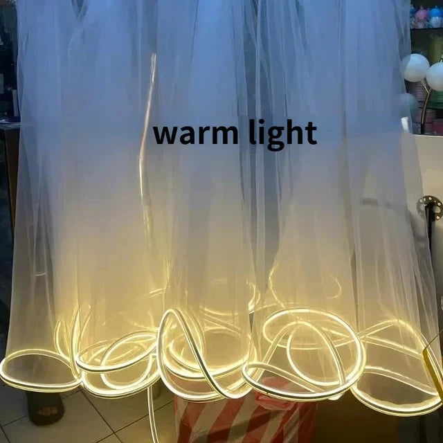 Glowing Curtain for Wedding Ceiling Decor, White Wave Tulle Fabric with Lights, Romantic Party Christmas Event Decoration