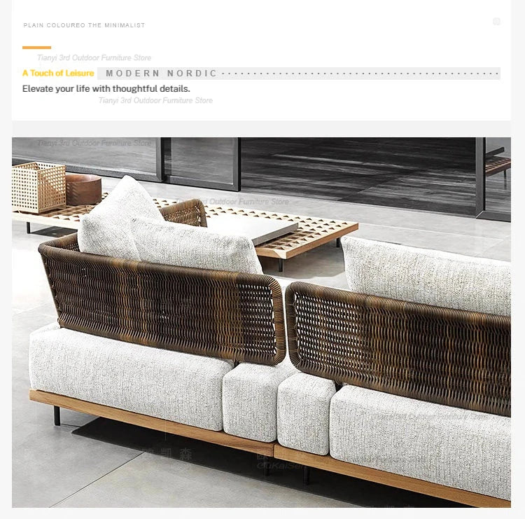 Italian Style Courtyard Villa Solid Wood Garden Sofas Rattan Weaving Modern Garden Sofa Simplicity Outdoor Furniture Divano FYOS