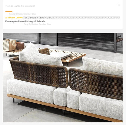 Italian Style Courtyard Villa Solid Wood Garden Sofas Rattan Weaving Modern Garden Sofa Simplicity Outdoor Furniture Divano FYOS