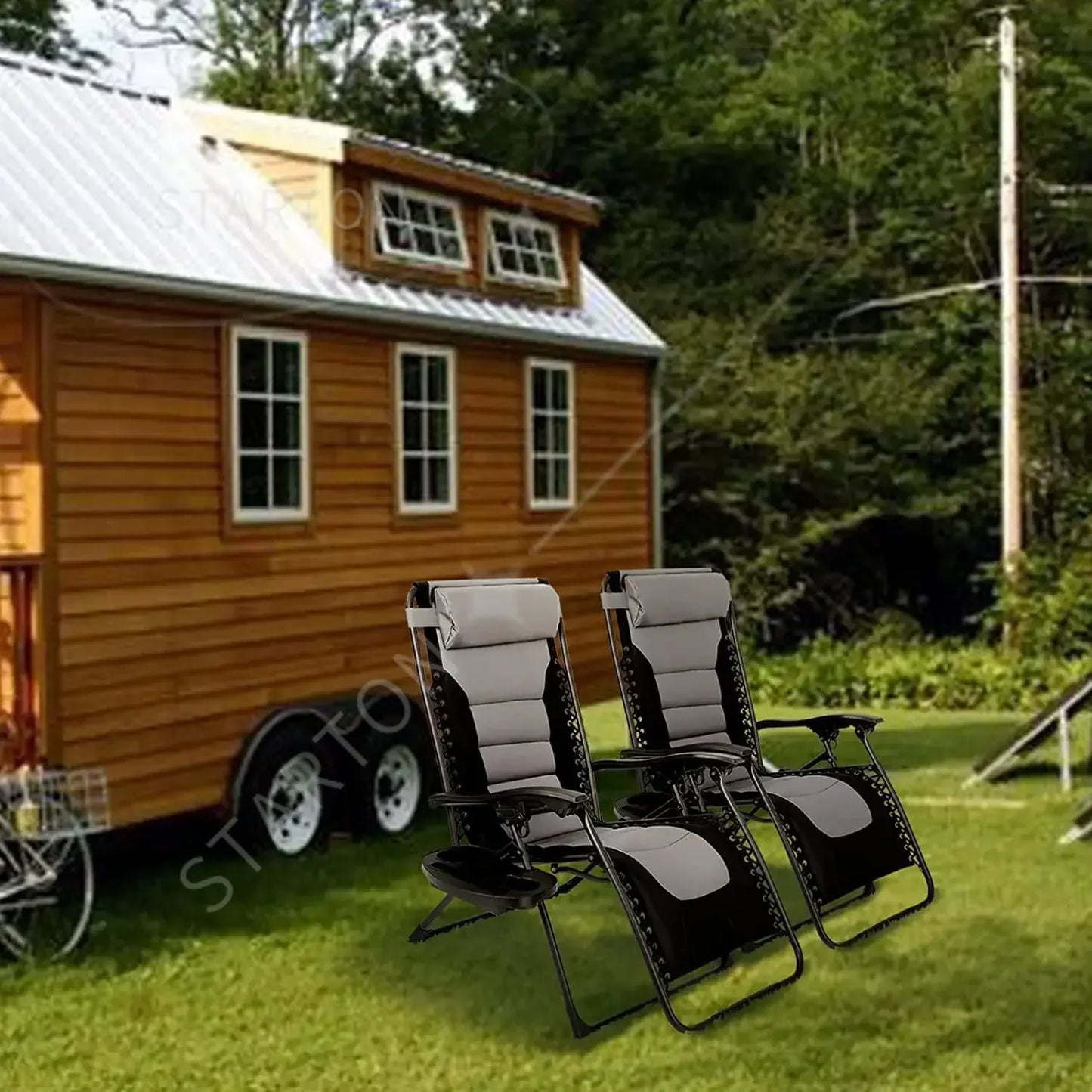 160kg Outdoor Folding Lounge Chair  Patio Chaise Lounge Recliner Adjustable Headrest &Cup Holder Outside Reclining