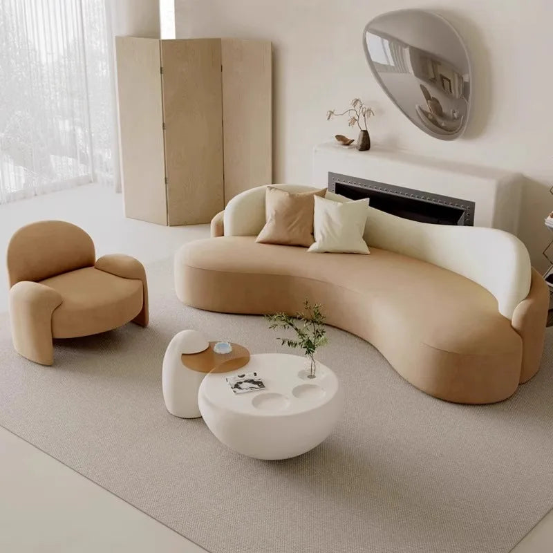 Cream wind sofa small apartment living room sitting area curved sofa combination