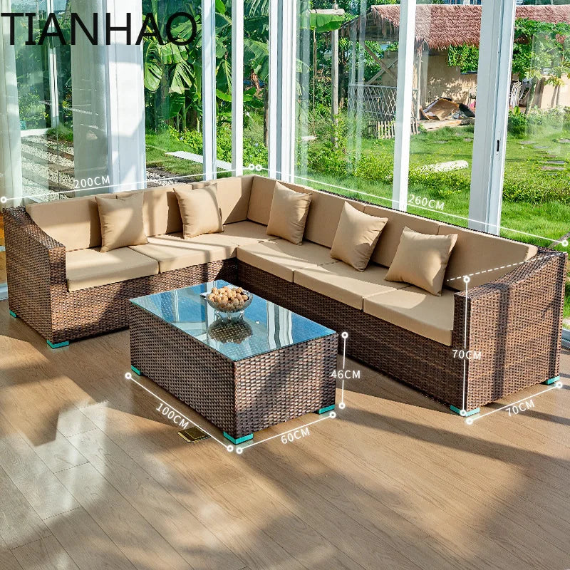 Outdoor rattan sofa combination courtyard terrace  waterproof sun protection outdoor garden rattan sofa furniture