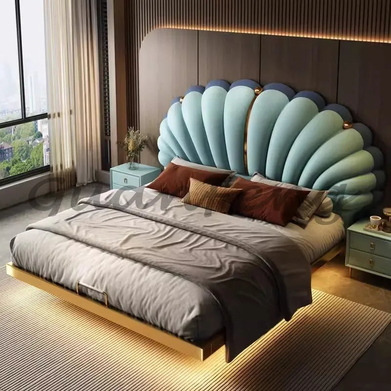 Floating Princess Bed European Genuine Leather Vintage Solid Wood Bed Light Luxury High Quality Cama De Casal Bedroom Furniture