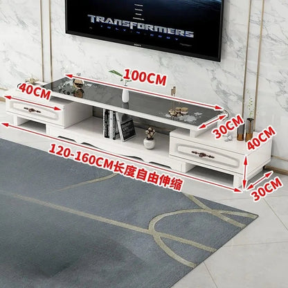 Modern & Minimalist Tempered Glass Expandable TV Stand & Coffee Table Set - European Style, Ideal for Small - Space Living Rooms