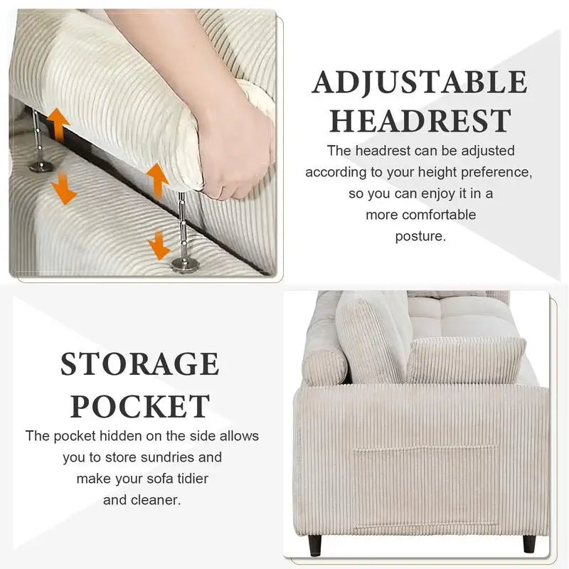 U-Shaped Convertible Modern Corduroy Sectional Sofa Set with Pillows and Footstool, 6-Seat Oversized Sofa for Living Room,