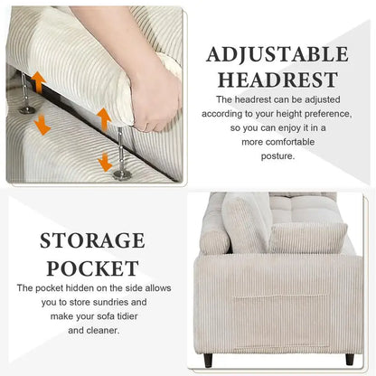 U-Shaped Convertible Modern Corduroy Sectional Sofa Set with Pillows and Footstool, 6-Seat Oversized Sofa for Living Room,