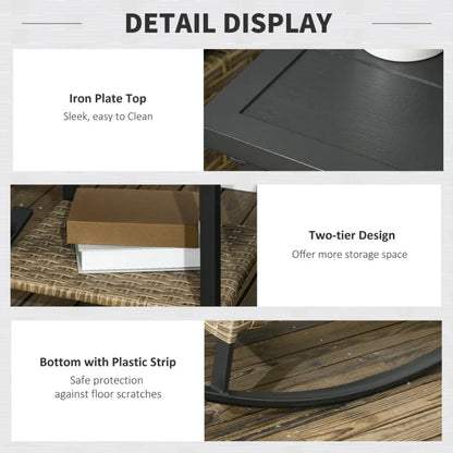 Rocking Bistro Set 3PC Wicker Outdoor Furniture with Rocker Chairs Cushions Coffee Table Light Grey