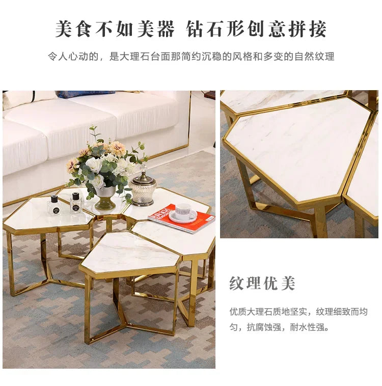 Creative Simple Modern Stainless Steel Marble Coffee Table Living Room Coffee Table Side Table