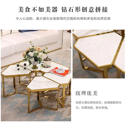Creative Simple Modern Stainless Steel Marble Coffee Table Living Room Coffee Table Side Table