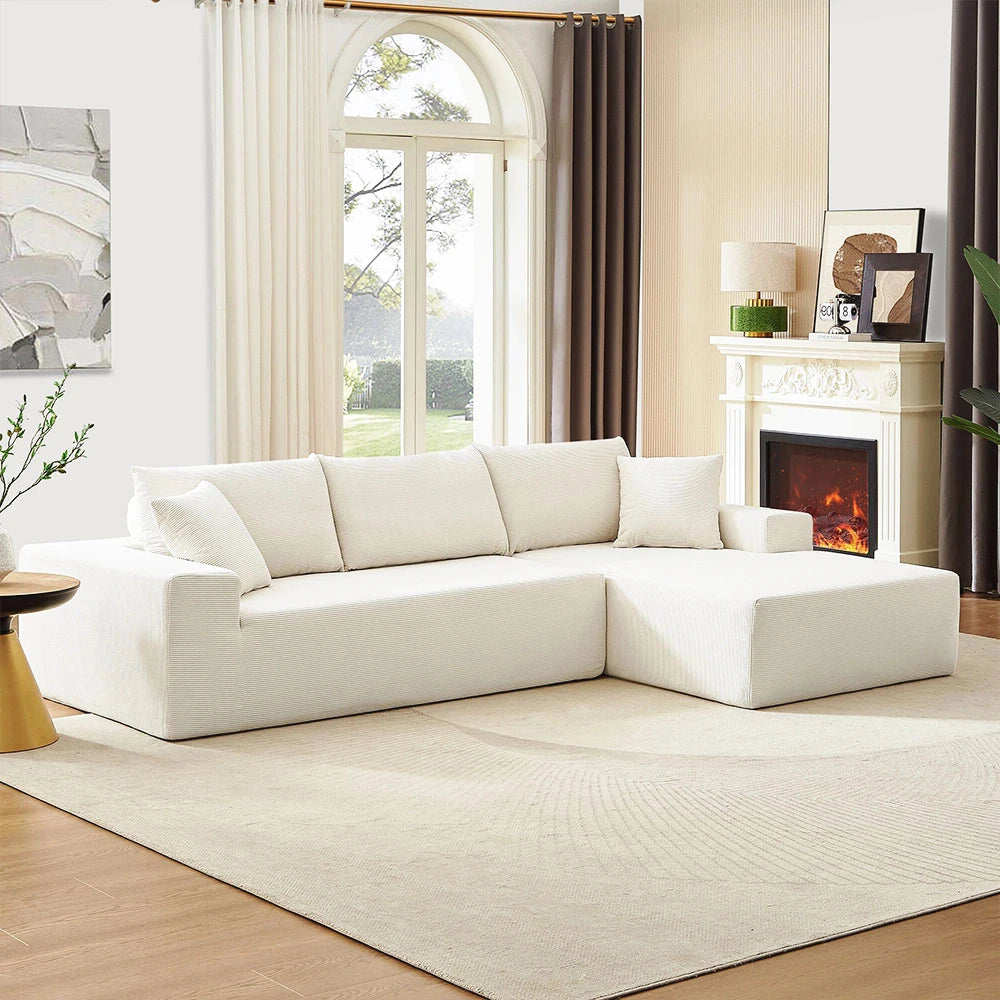 For Modern L-Shape Compressed Corner Sofa Set in a Box Fabric 45D Foam Sponge High Density Reclining for Living Room Furniture