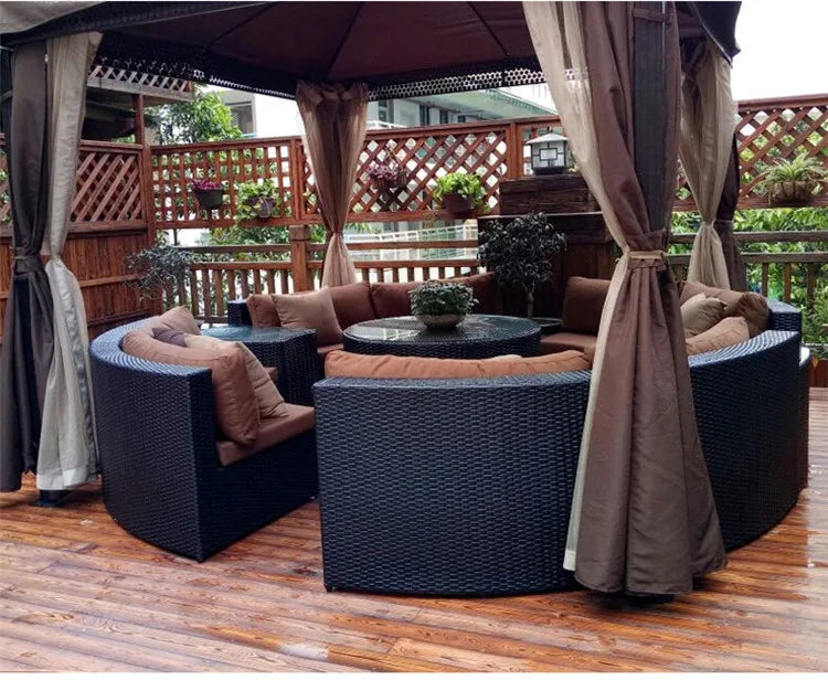 Modern Imitation Rattan Round Sofa Set Outdoor Garden Patio Rattan Woven Sofa Leisure Balcony Rattan Chair Furniture
