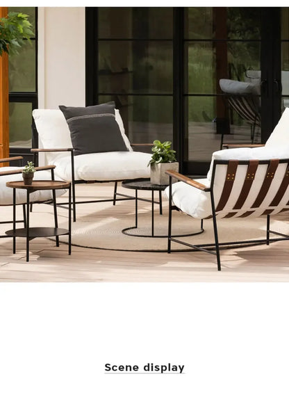 Designer Cream Style Fabric Recliner Living Room Balcony Leisure Saddle Leather Single Sofa Chair