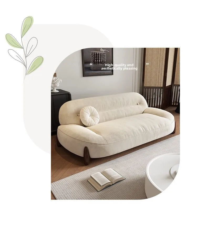 Simple modern fabric sofa, straight row Italian style, minimalist cream arc