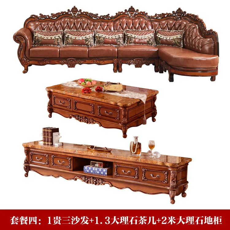 European leather corner high-end left and right concubines American solid wood  living room L-shaped combination sofa